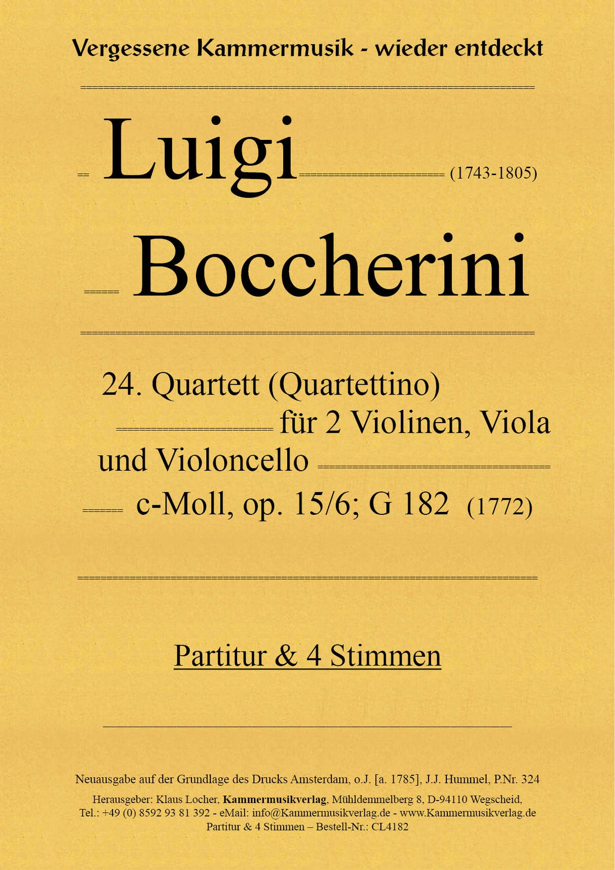 Boccherini: String Quartet in C Minor, G 182, Op. 15, No. 6