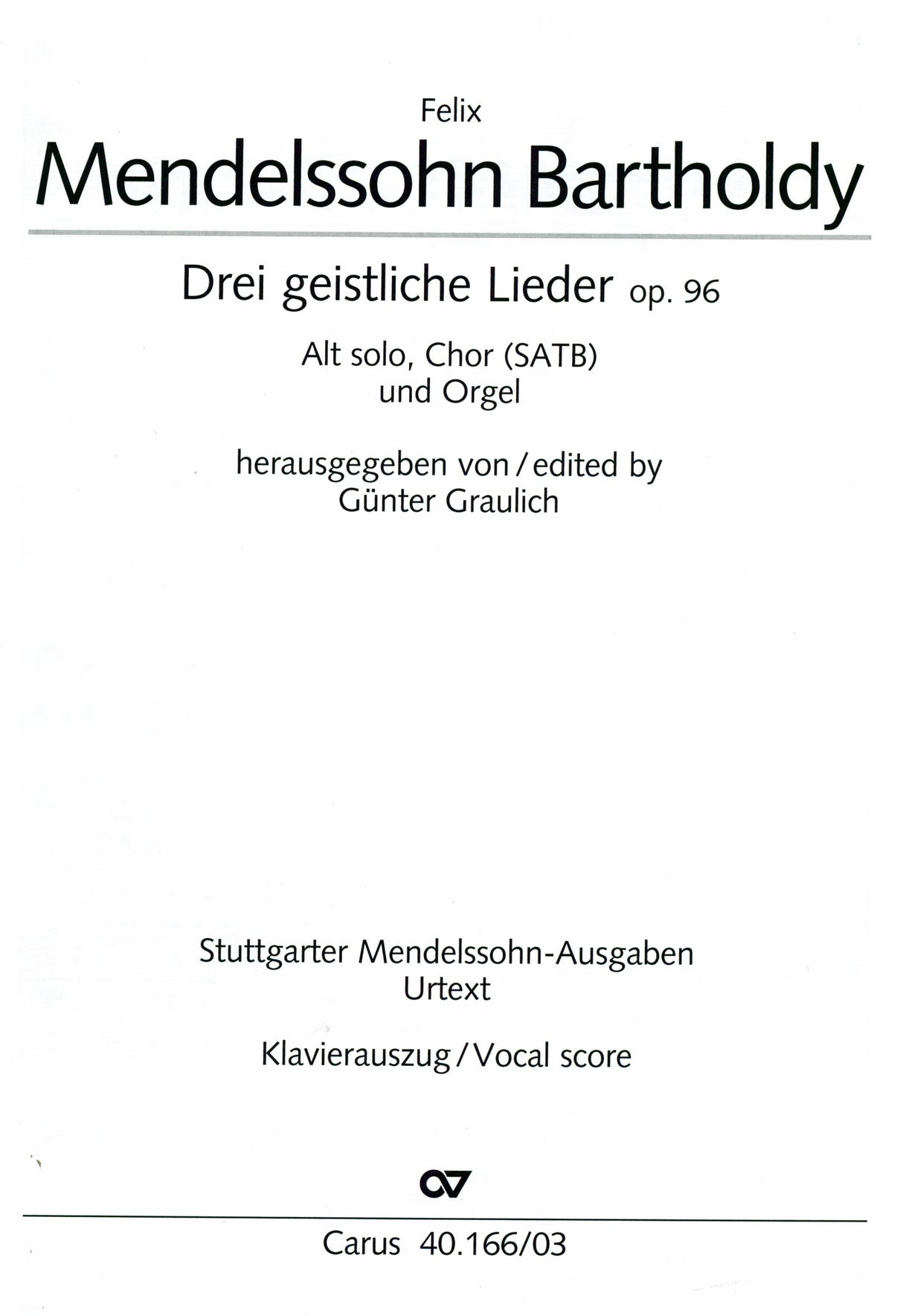 Mendelssohn: Three Sacred Songs, Op. 96 (organ version)