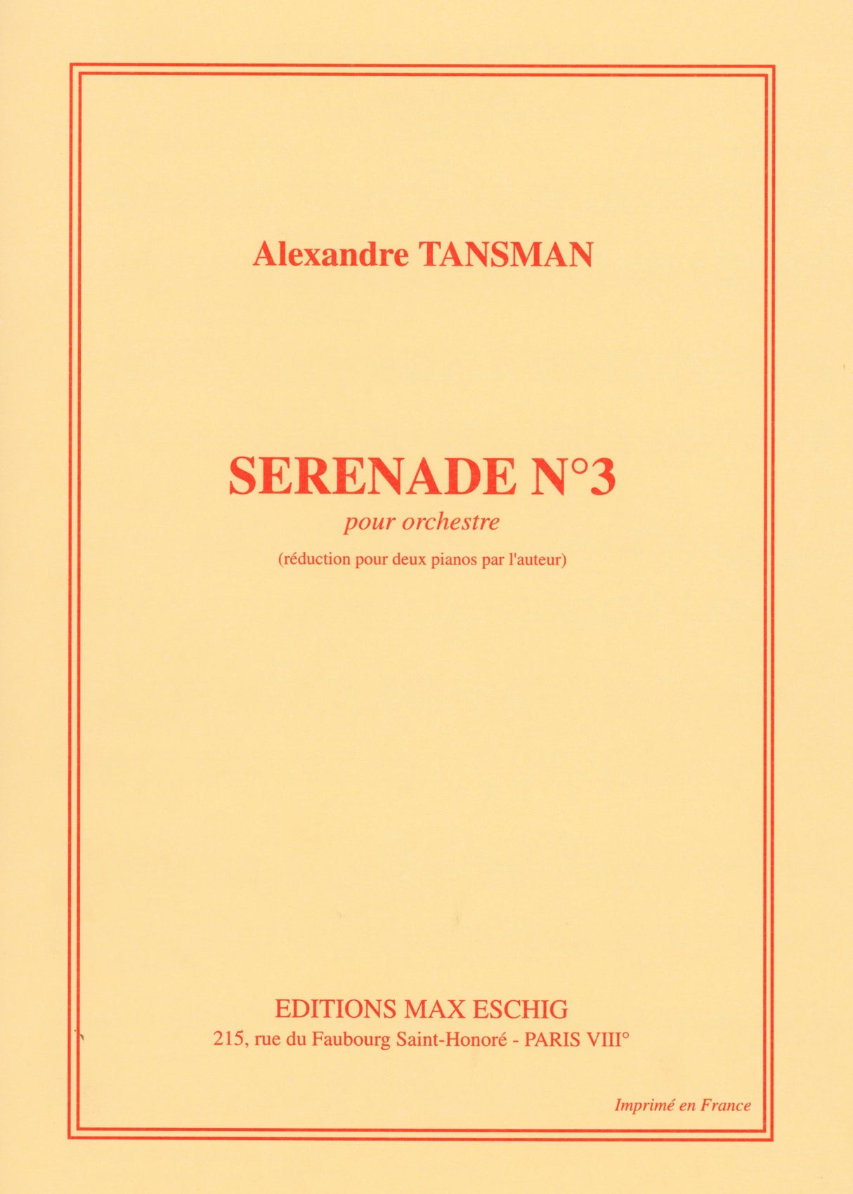 Tansman: Sérénade No. 3 (Version for 2 pianos)