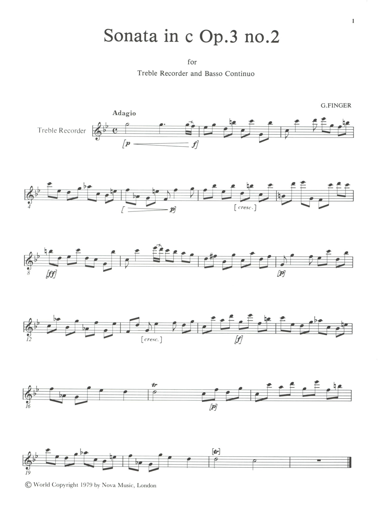 Finger: Recorder Sonata in C Minor, Op. 3 No. 2