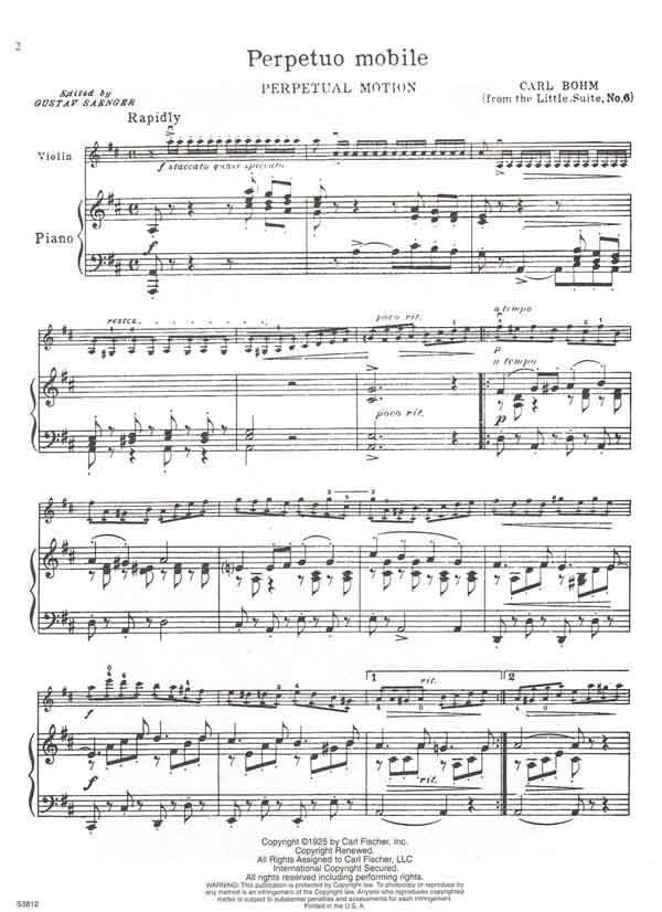 Moto Perpetuo in D Major - Carl Bohm Sheet music for Piano, Violin (Solo)