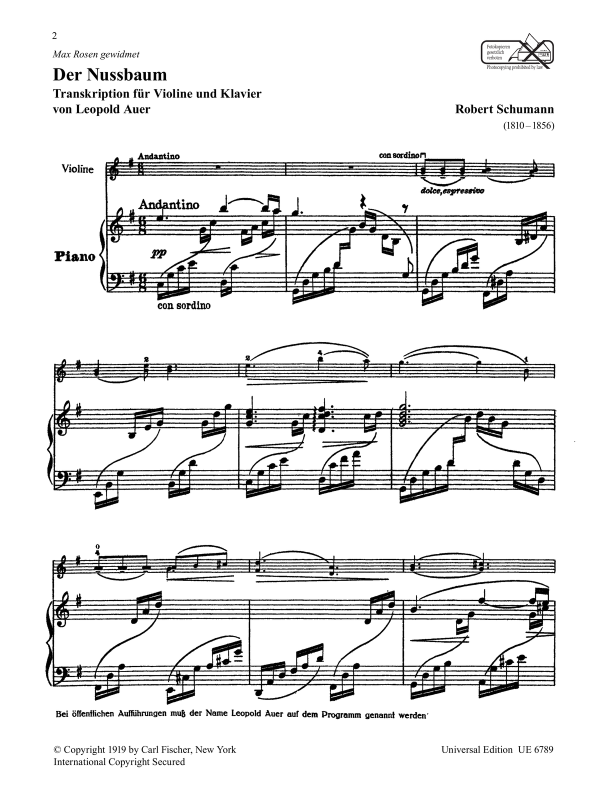 Schumann: Der Nussbaum (arr. for violin & piano)