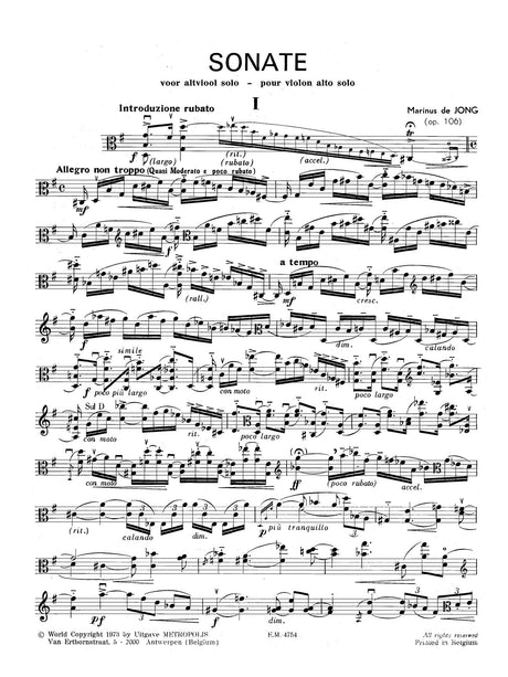 Jong: Sonata for Solo Viola, Op. 106