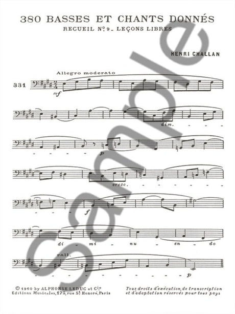 Challan: Basses et Chants Donnés - 9a (Basses sur l'ensemble des notes étrangères)