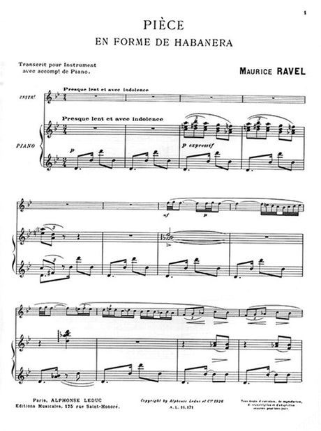 Ravel: Pièce en forme de Habanera (arr. for violin)