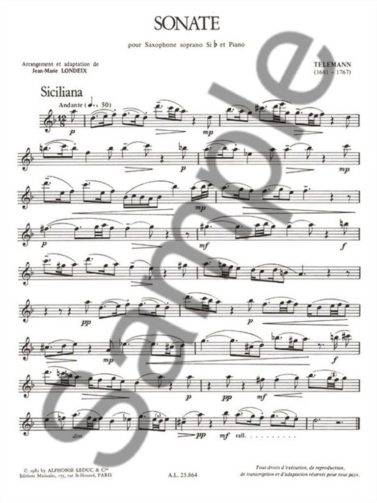 Siciliana from Partita No. 2 (G.P. Telemann) - Free Flute Sheet