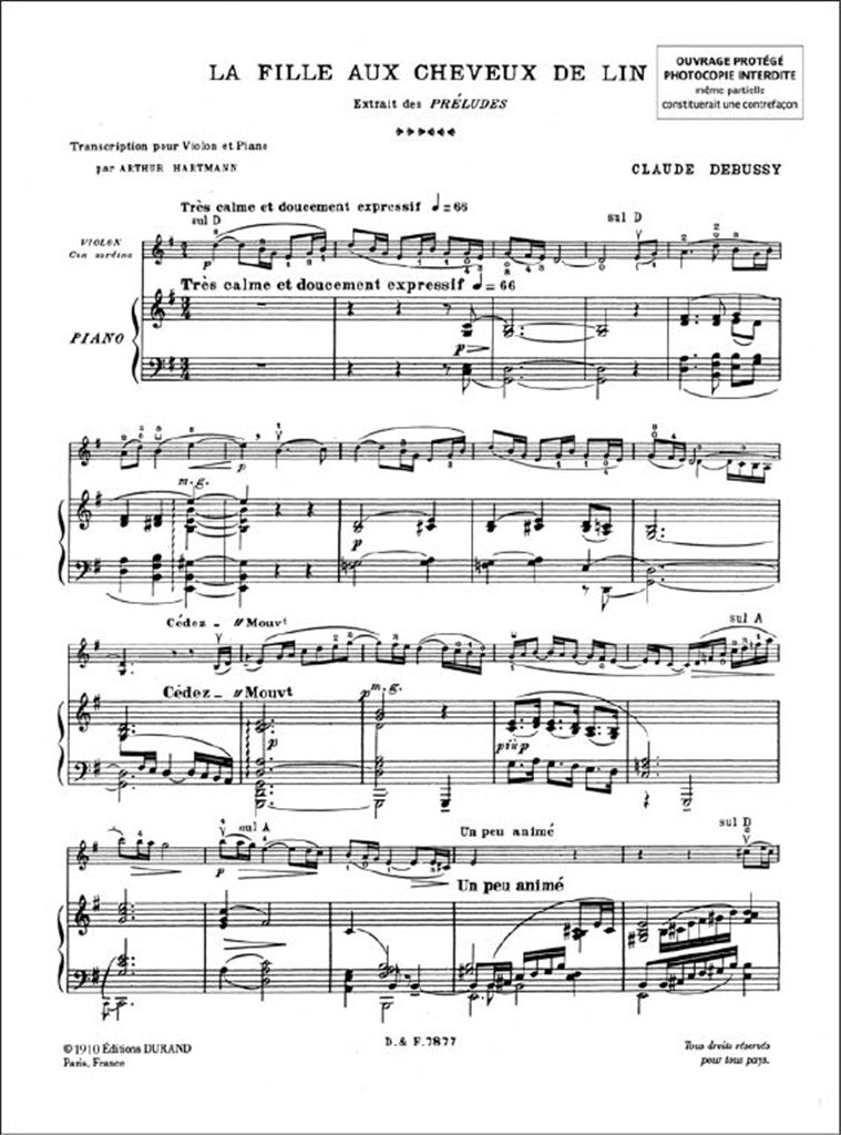 Clarinet Cello and Piano Sheet music - La Fille Aux Cheveux De Lin  (score+parts)