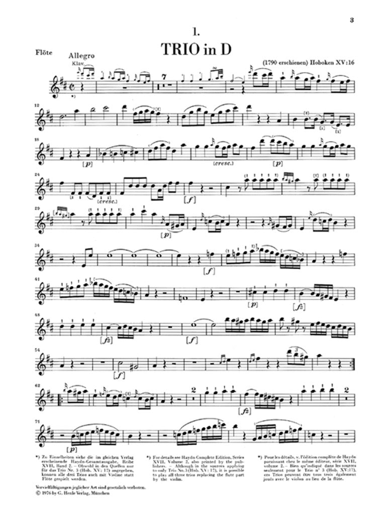 Haydn: Piano Trios - Volume 3 (Flute Trios) - Ficks Music