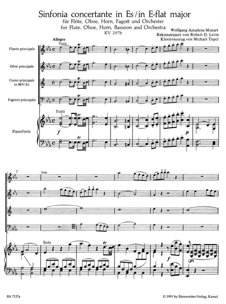 Mozart: Sinfonia Concertante for 4 Wind Instruments in E-flat Major, K. Anh I/9 (297b)