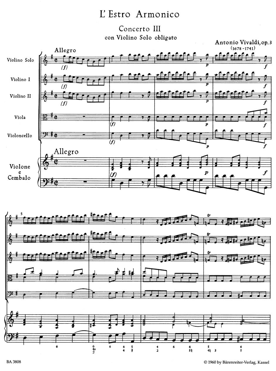 Vivaldi Violin Concerto No. 3 RV 310 Ficks Music