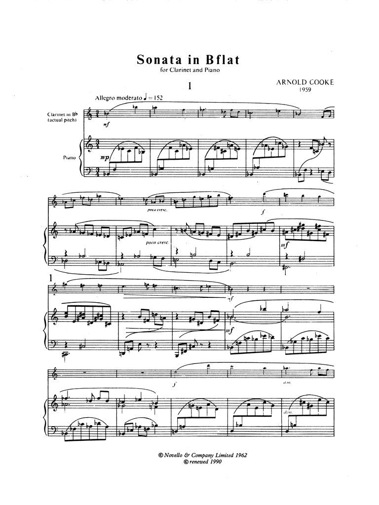 Cooke: Clarinet Sonata in B-flat